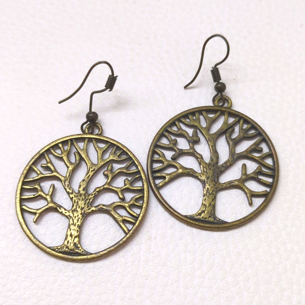 Bronze Tree of Life Circle Dangle Earrings